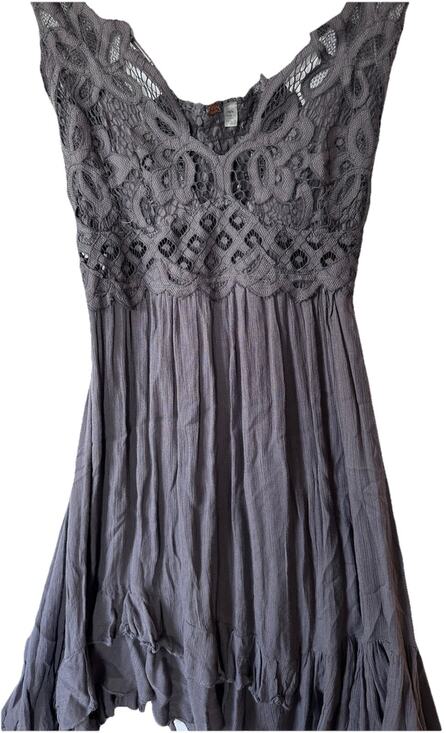 Free People Dresses & Skirts - FP One Free People Lace Boho Tunic Mini Dress Gray Criss Cross Back M Medium